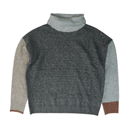 Gray Color Block Pullover Sweater