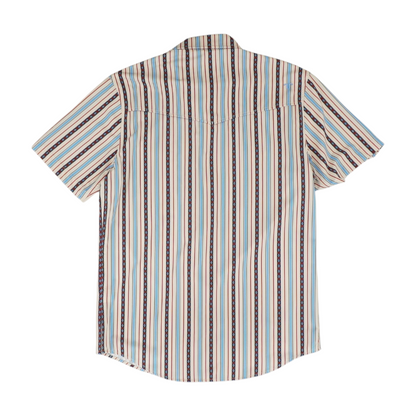 Beige Striped Short Sleeve Button Down
