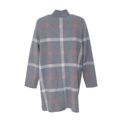 Gray Plus Check Cardigan Sweater