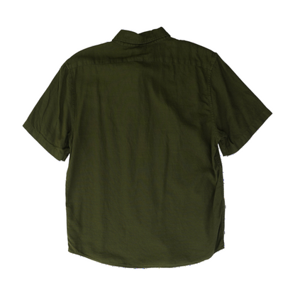 Green Solid Short Sleeve Button Down