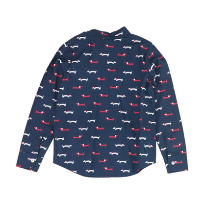 Navy Graphic Long Sleeve Button Down