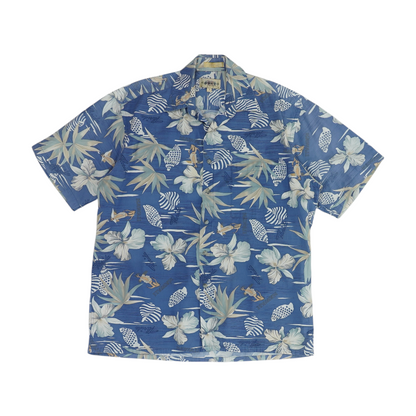 Vintage Blue Graphic Short Sleeve Button Down