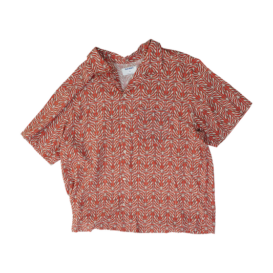 Red Print Short Sleeve Button Down