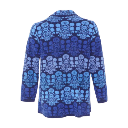 Blue Color Block Cardigan Sweater