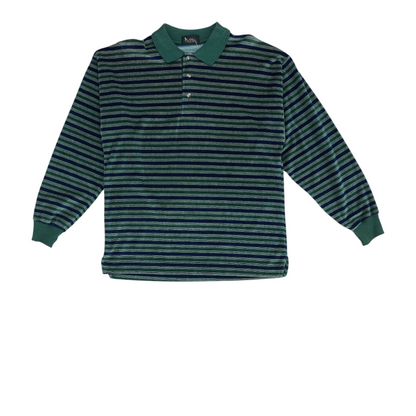 Vintage Green Striped Long Sleeve Polo