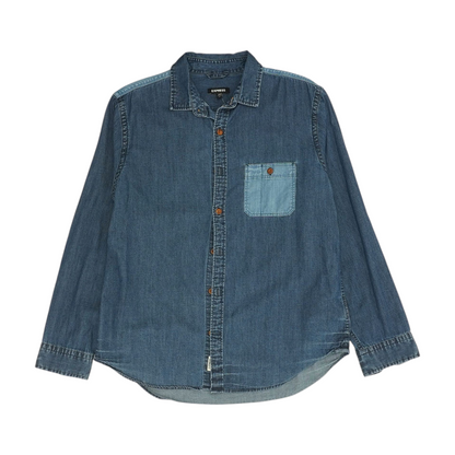 Blue Solid Long Sleeve Button Down