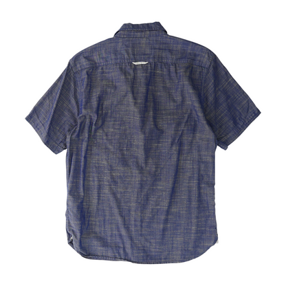 Blue Solid Short Sleeve Button Down