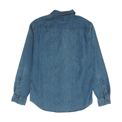 Blue Solid Long Sleeve Button Down