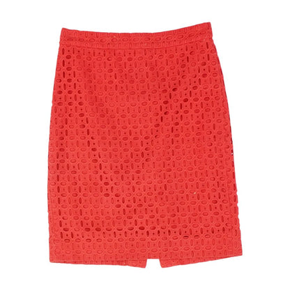 Red Solid Midi Skirt