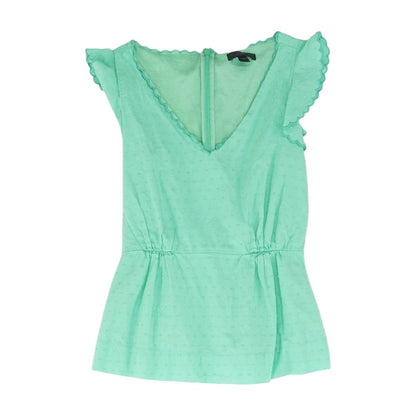 Green Solid Short Sleeve Blouse