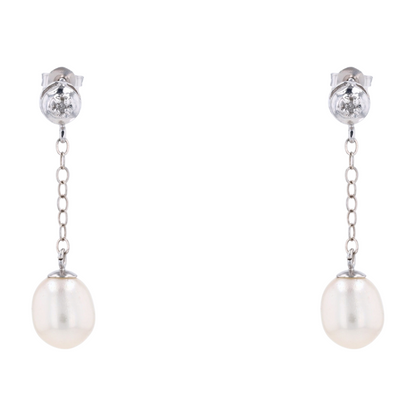 14K White Gold Cultured Pearl Drop Earrings