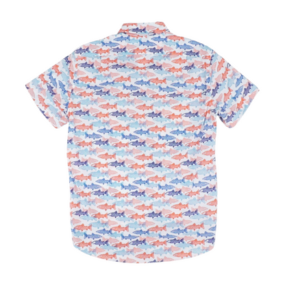 White Graphic Short Sleeve Button Down