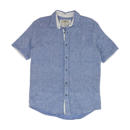 Blue Solid Short Sleeve Button Down