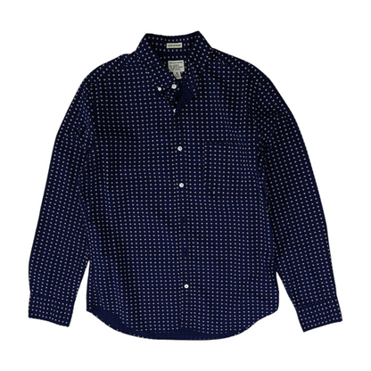 Navy Short Geometric Long Sleeve Button Down