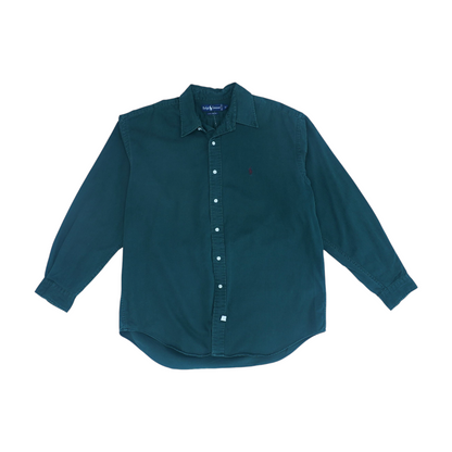 Green Solid Long Sleeve Button Down