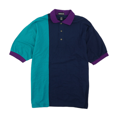 Navy Color Block Short Sleeve Polo