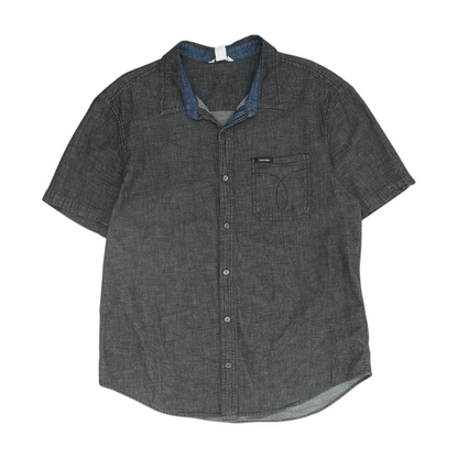 Gray Solid Short Sleeve Button Down