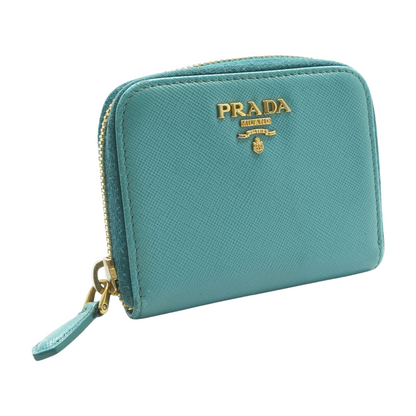 Blue Saffiano Leather Zip Around Wallet
