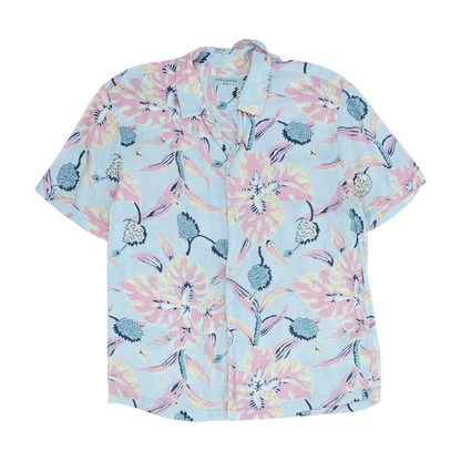 Gray Floral Short Sleeve Button Down