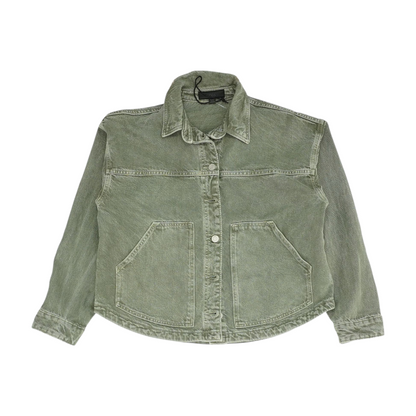 Green Solid Denim Jacket