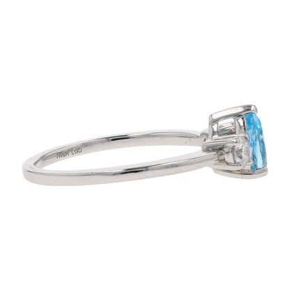10K White Gold Pear Cut Blue Topaz With Lab Grown Diamond Accents Promise Ring