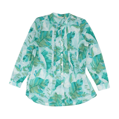 Green Print Button Down