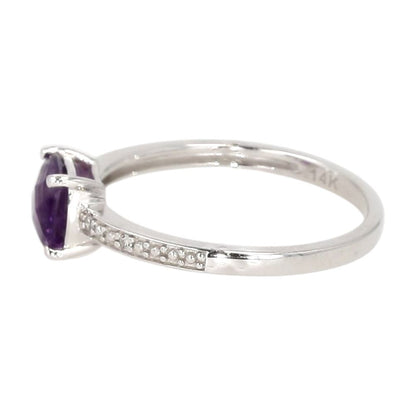 14K White Gold Amethyst Center With Diamond Accents Ring