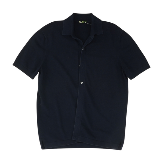 Navy Solid Short Sleeve Button Down