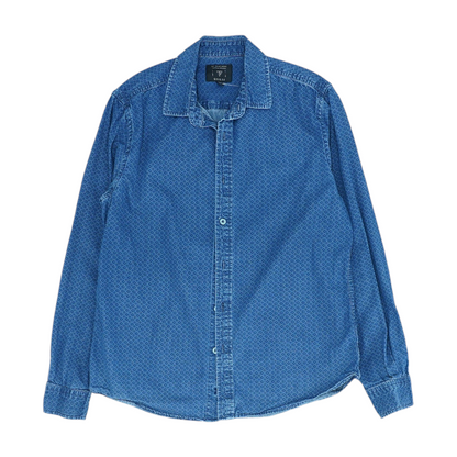 Blue Solid Long Sleeve Button Down