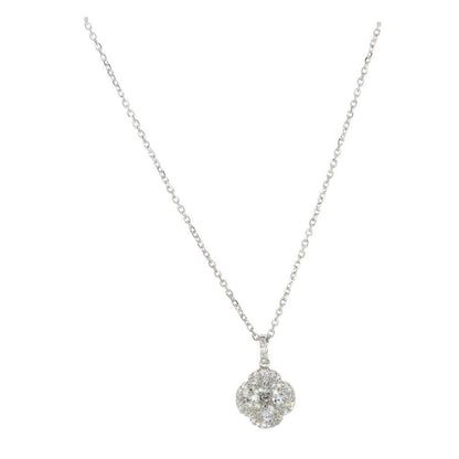3/4 Ct 14K White Gold Clover Pendant with Oval and Princess Cut Diamond Necklace