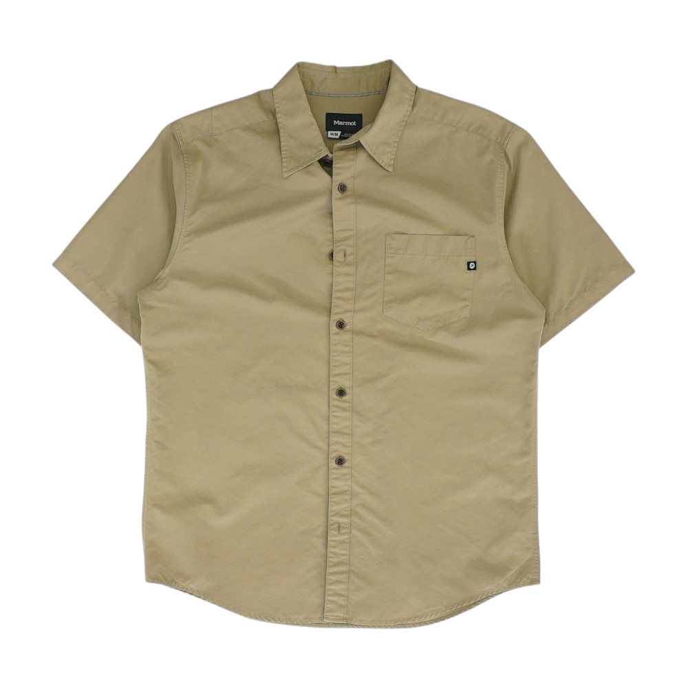 Brown Solid Short Sleeve Button Down
