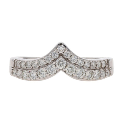 1/2 Ct 14K White Gold Round Diamond V Curved Band