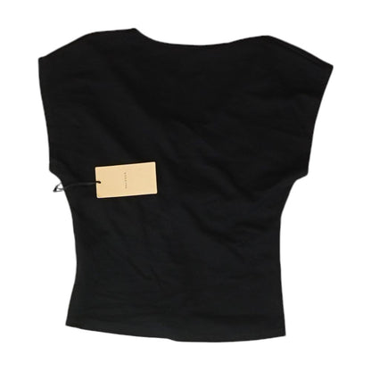 Black Solid Short Sleeve Blouse