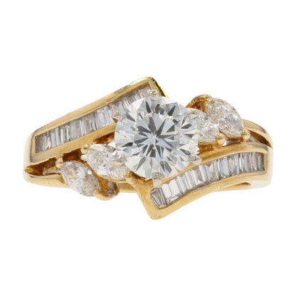 2 Ct 18K Gold Baguette, Marquise, And Round Diamond Engagement Ring