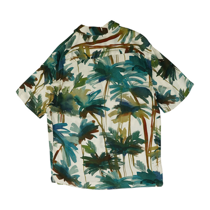 Beige Abstract Short Sleeve Button Down