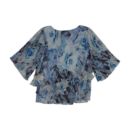 Blue Floral Short Sleeve Blouse