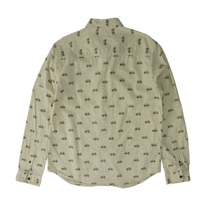Beige Print Long Sleeve Button Down