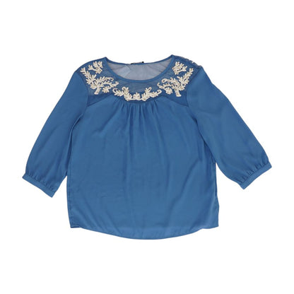 Blue Solid Long Sleeve Blouse