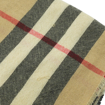 Wide Check Wool Silk Scarf in Archive Beige