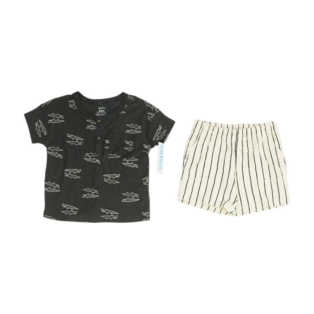 Charcoal Graphic Short Sleeve Set