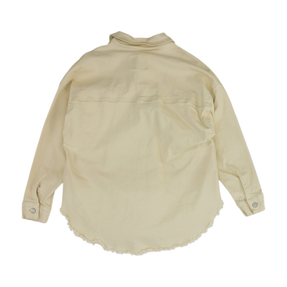 Beige Solid Denim Jacket