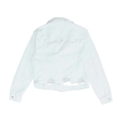 White Solid Denim Jacket
