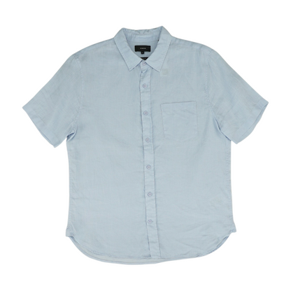Blue Solid Short Sleeve Button Down