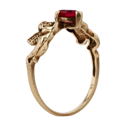 10K Yellow Gold Red Stone Fashion Ring