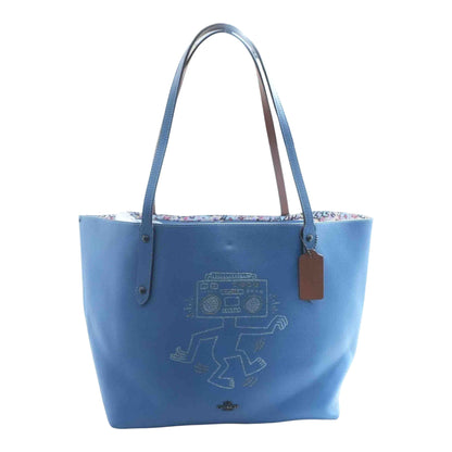 COACH X KEITH HARING Boombox Market Tote 2018 Limited Edition in Blue Pebbled Leather