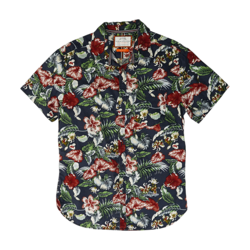 Navy Floral Short Sleeve Button Down