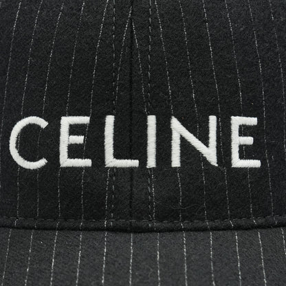 Black Embroidered Logo Pinstripe Baseball Cap