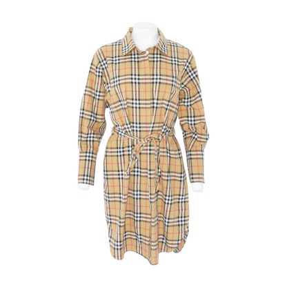 Vintage Check Cotton Tie-Waist Shirt Dress