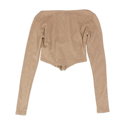 Tan Solid Cropped T-Shirt