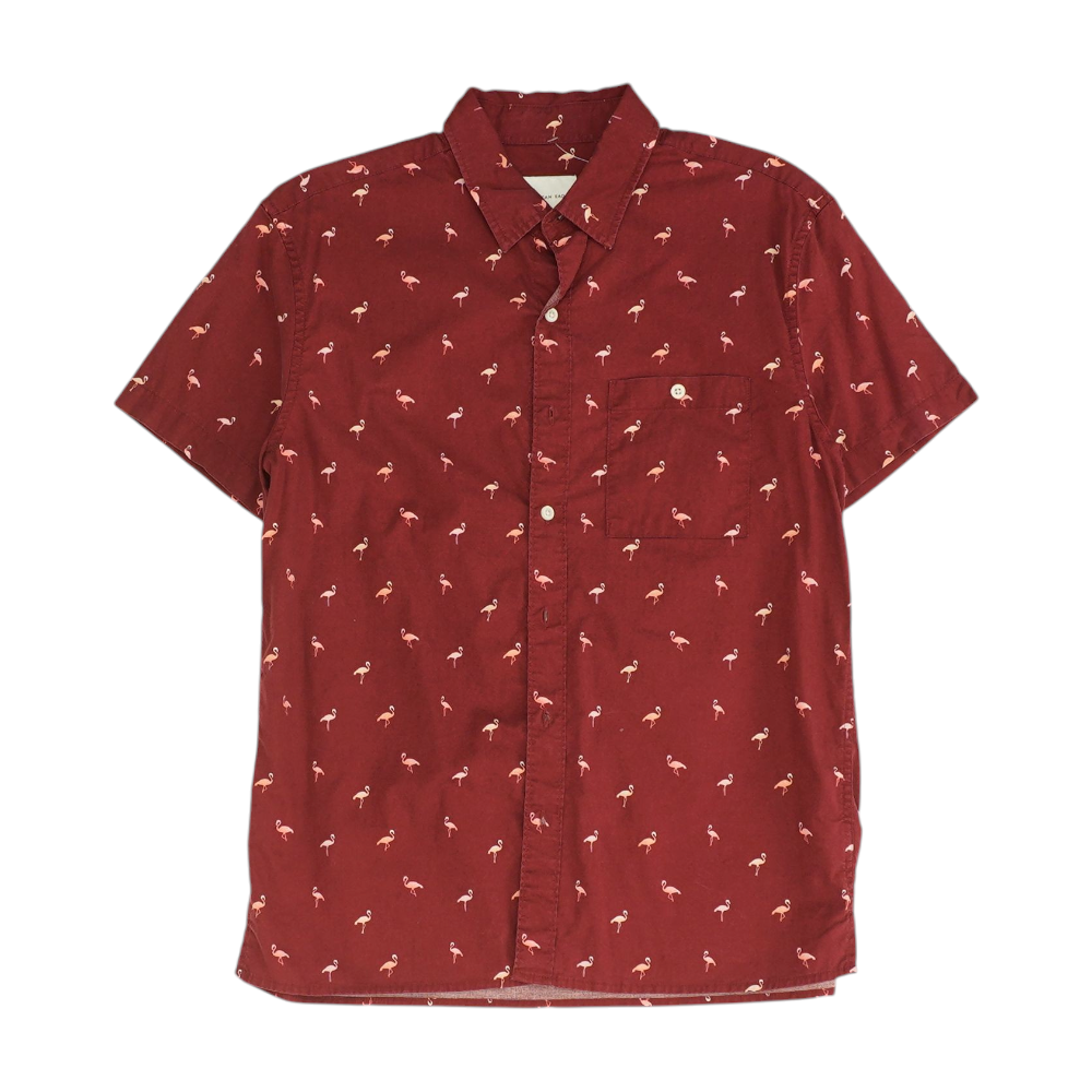 Red Print Short Sleeve Button Down